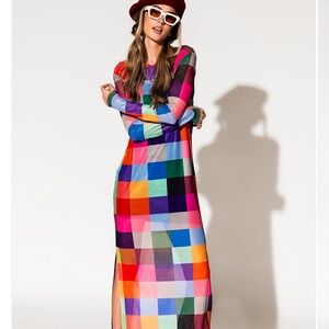 Mad About You Long Sleeve Mesh Dress in Forever Young Check